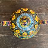 Sweet box with handles, antique caltagirone polychrome ceramic.