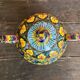 Sweet box with handles, antique caltagirone polychrome ceramic.