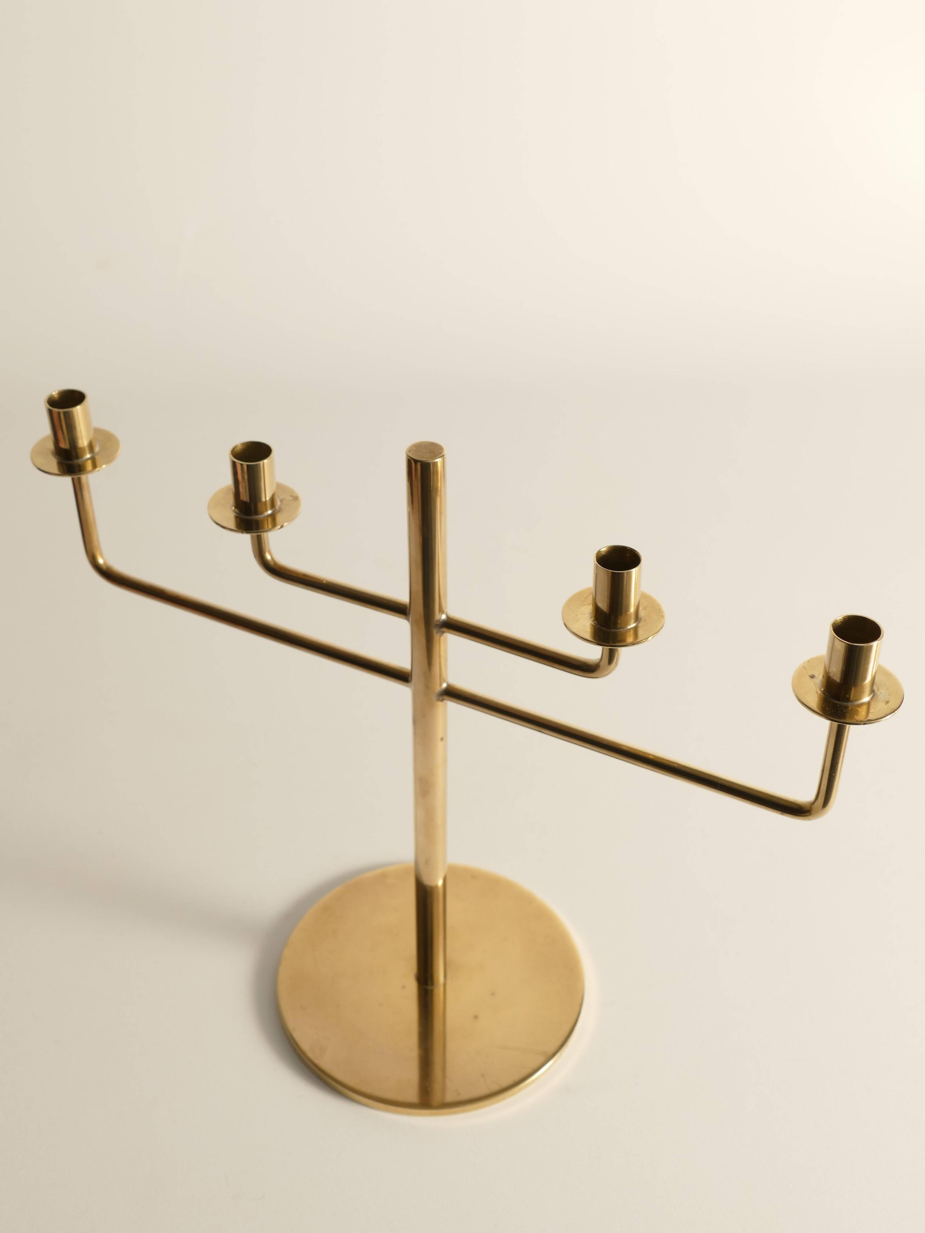 Scandinavian Modern Brass Candelabra by Hans-Agne Jakobsson, Markaryd, 1960s