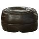 Vintage black leather pouf/ottoman with a rounded shape, French mid 20th Century.