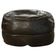 Vintage black leather pouf/ottoman with a rounded shape, French mid 20th Century.