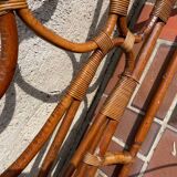 Vintage 2-person rattan headboard bed