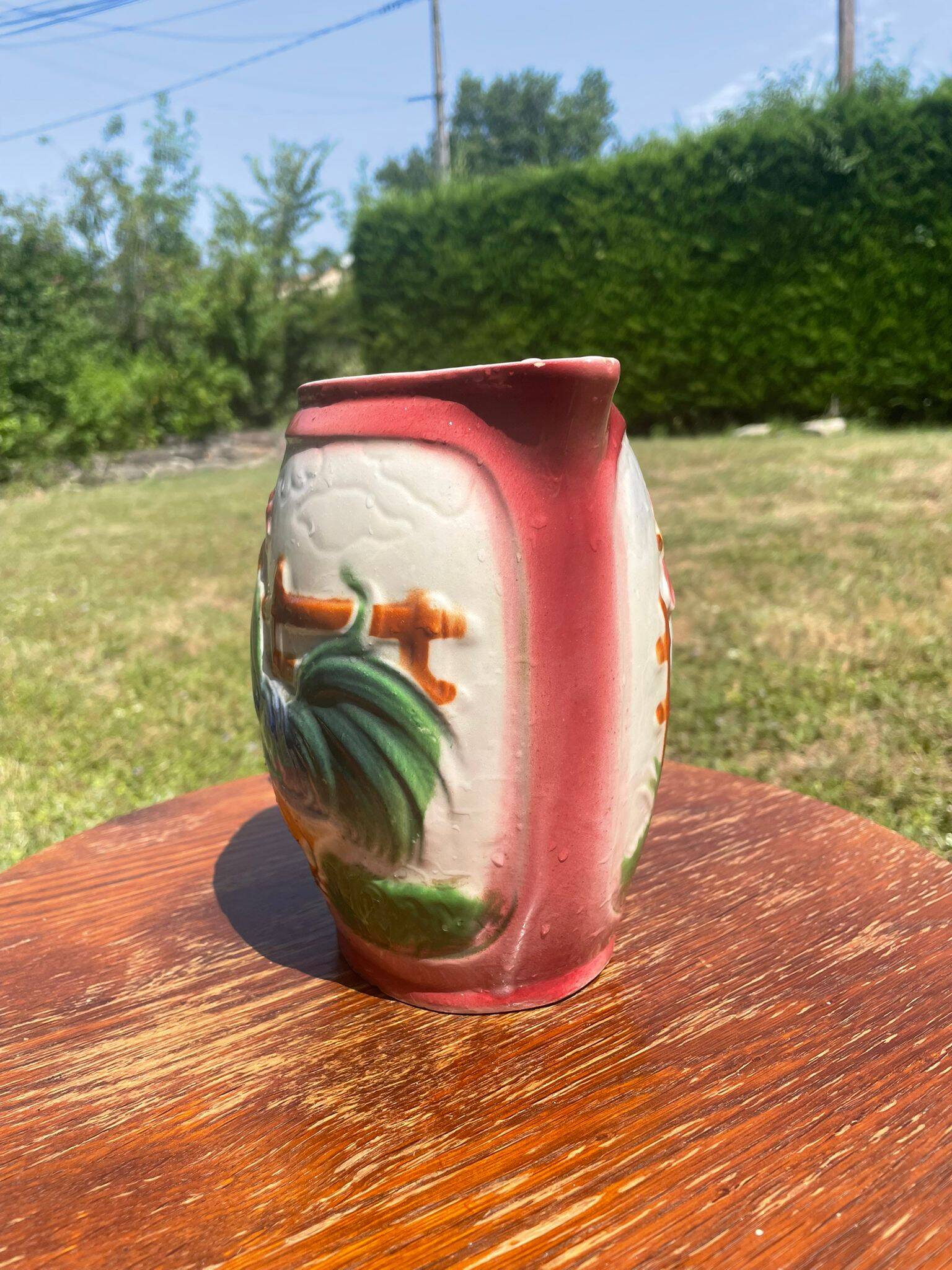 French earthenware rooster slip carafe / pitcher
