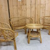 Rotin lounge, 1 sofa, 2 armchairs, 1 table