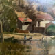 Oil on canvas landscape painting washerwomen, signed