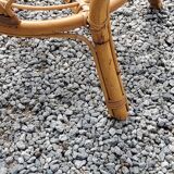 Round rattan coffee table with glass top from the 70s