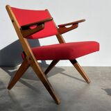 Classic Danish vintage scissor armchair by Arne Hovmand Olsen in OAK, 1960