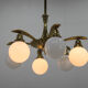 Art nouveau brass and glass chandelier