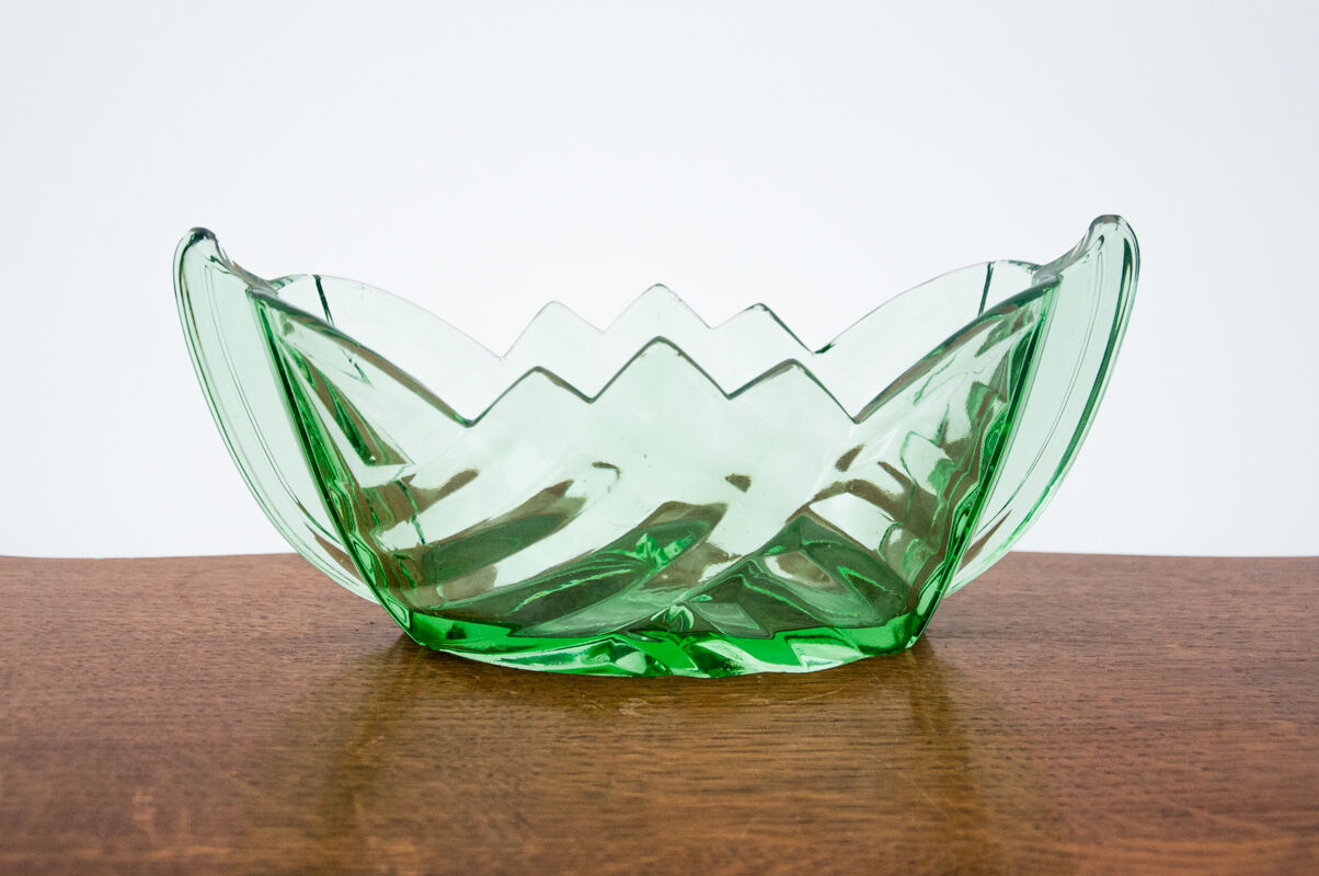Green art deco jardiniere, huta hortensja, 1930s