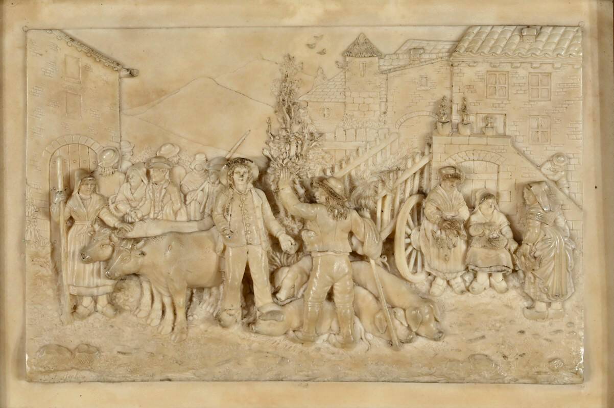 Bas-Relief Painting in Petrified Limestone, signed CF.Becker – Late 19th century