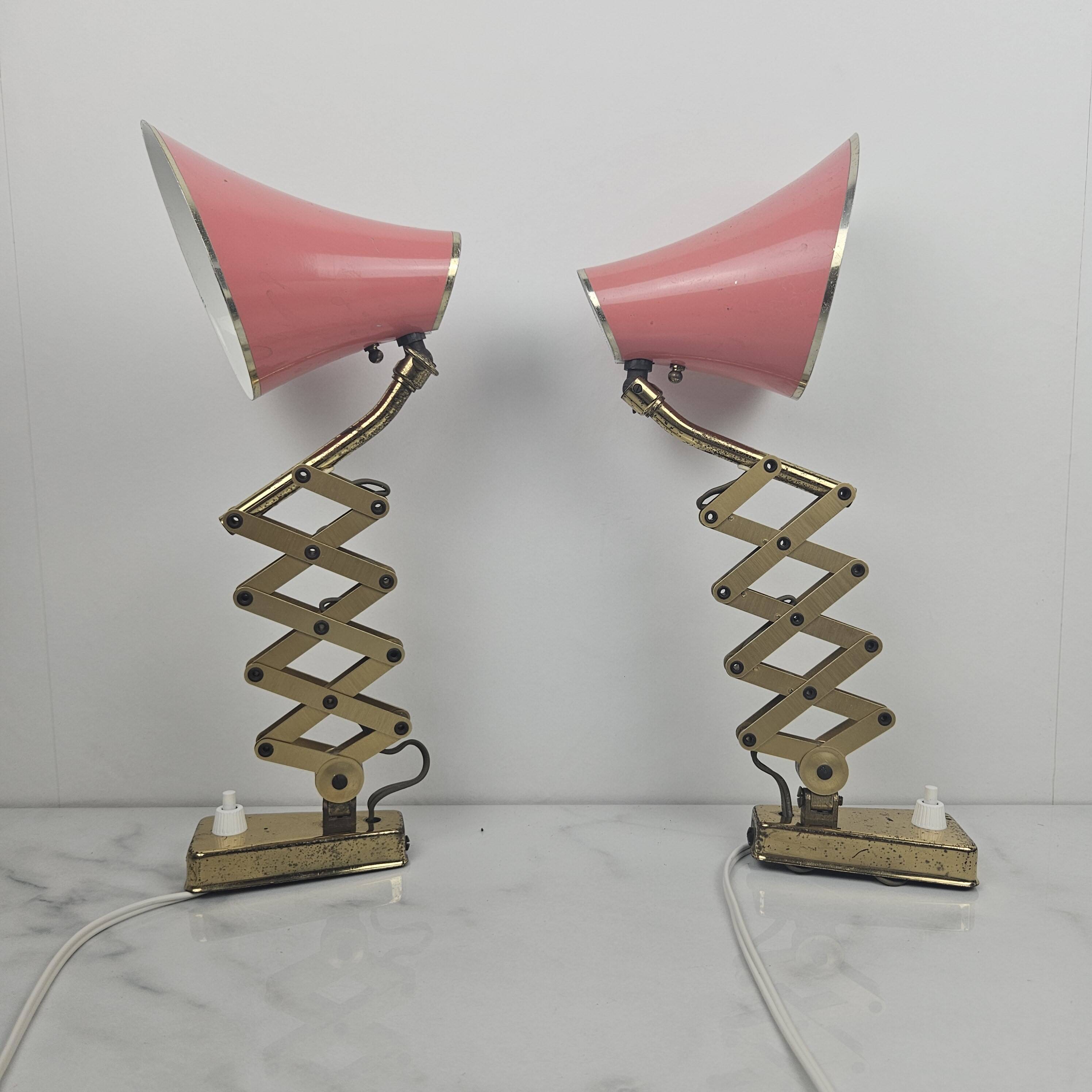 Pair of Italian Mid-Century Scissor Wall Lamps, 1950's