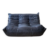 Black leather 3-seat Togo sofa attributed to Michel Ducaroy for Ligne Roset