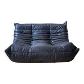 Black leather 3-seat Togo sofa attributed to Michel Ducaroy for Ligne Roset