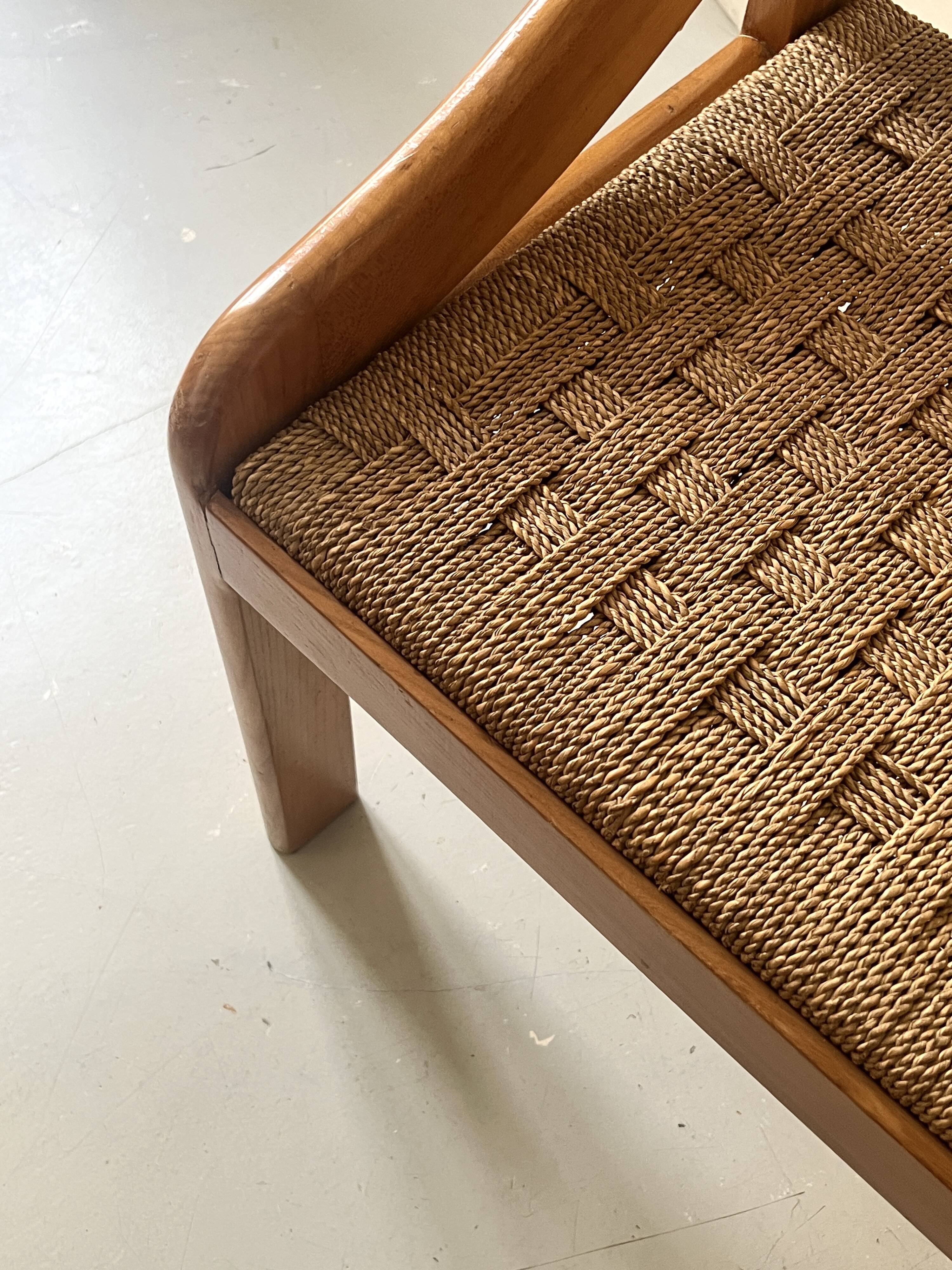 Chaise scandinave vintage en orme et corde tressée, design 1950