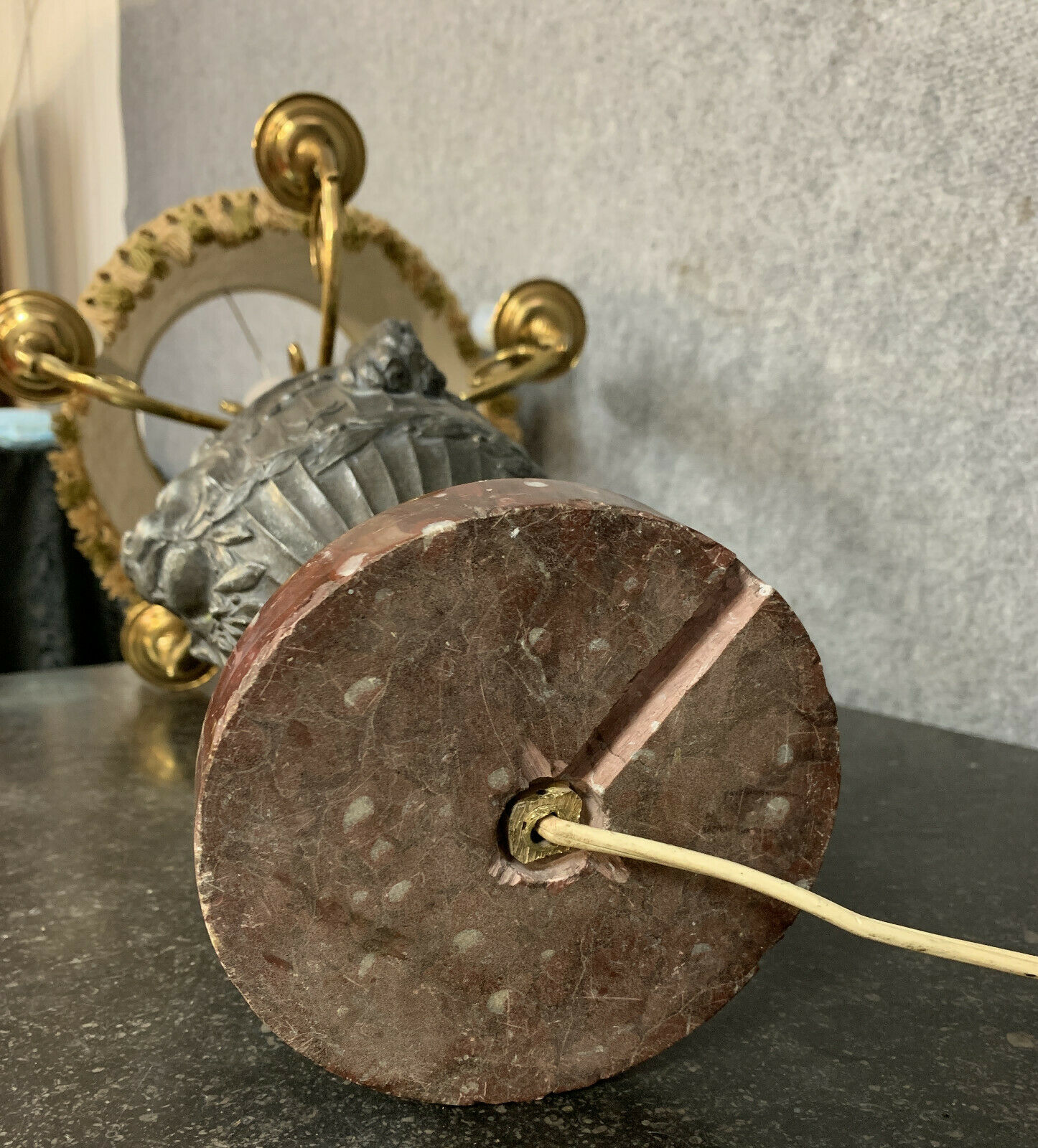 Lampe époque Napoléon III en antimoine, bronze et marbre vers 1850