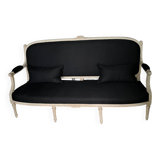 Louis XVI style bench with patina in navy fabric, 19th century