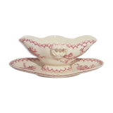 Saucière en porcelaine opaque de Gien modèle chardons, terre de fer.