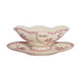 Saucière en porcelaine opaque de Gien modèle chardons, terre de fer.