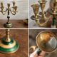 Vintage 5-light candelabrum in brass – Green and white decor