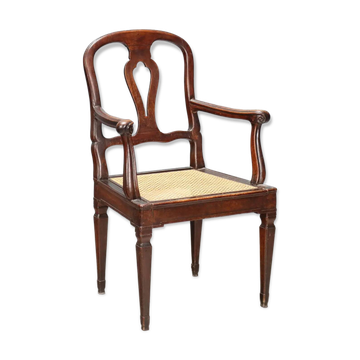 Antique walnut armchair with caned seat, Italy, 18th century