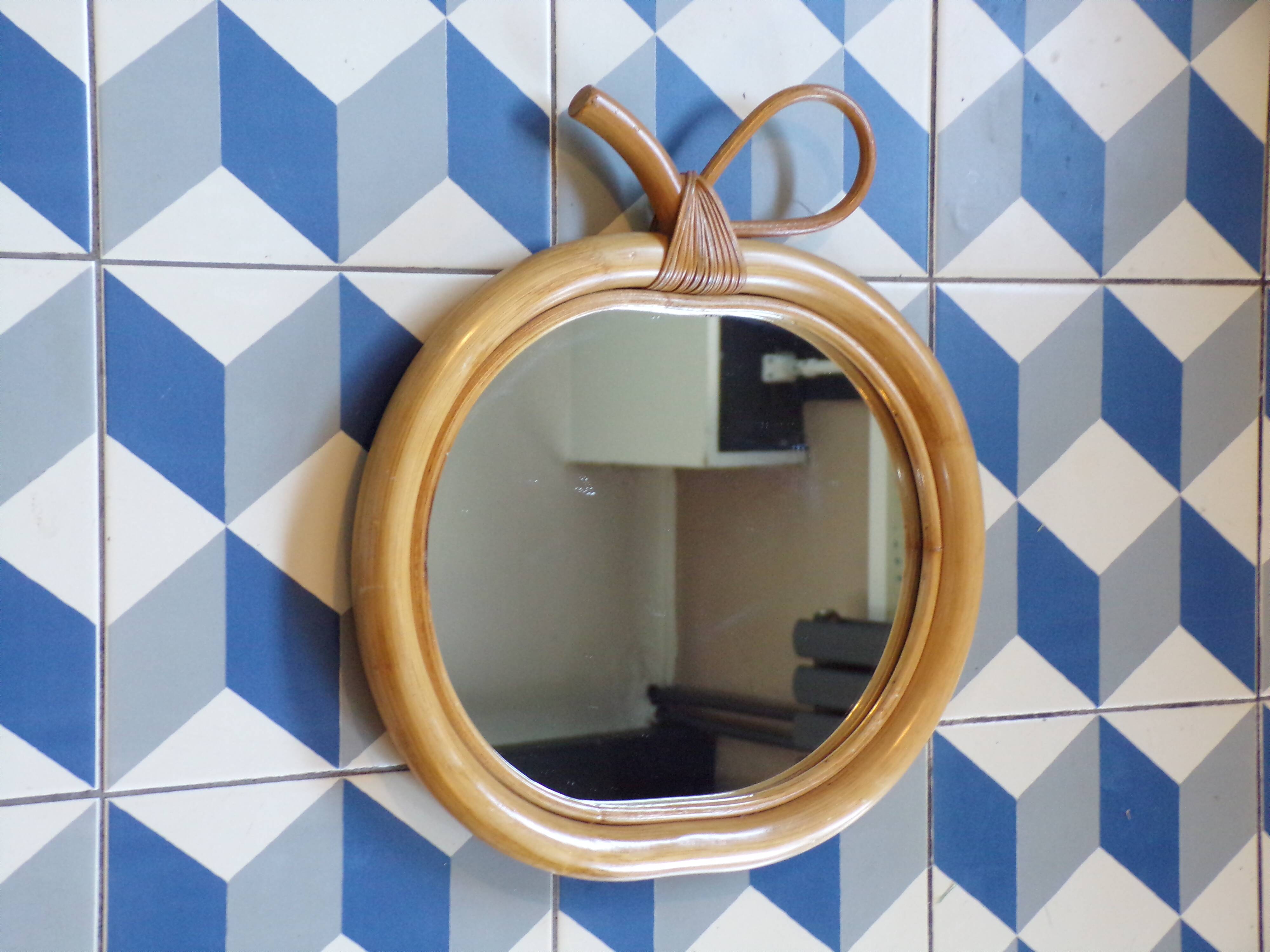 Vintage rattan apple mirror