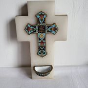 Croix Bénitier en Onyx et émail cloisonné