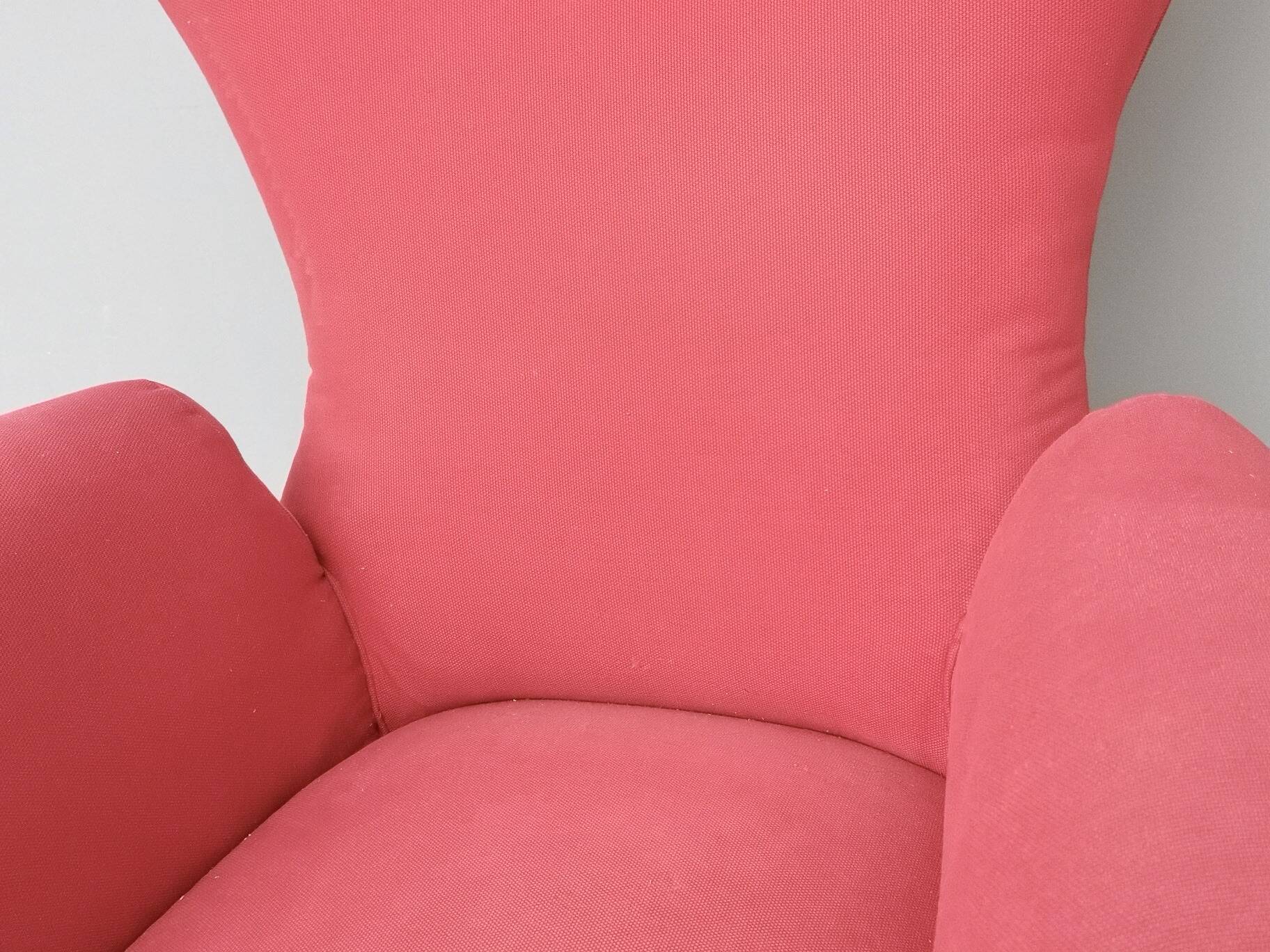 Wingback Red Cotton Armchair with Brass Feet, Italy