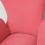 Wingback Red Cotton Armchair with Brass Feet, Italy