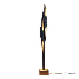 Sculptural Solid Wood Floor Lamp Collectible Design Light YEARNING in Black