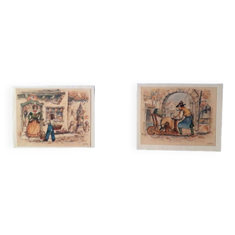 Pair of old lithographs signed William BEEK.