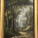 French school, HST animated landscape Barbizon signed late 19th century