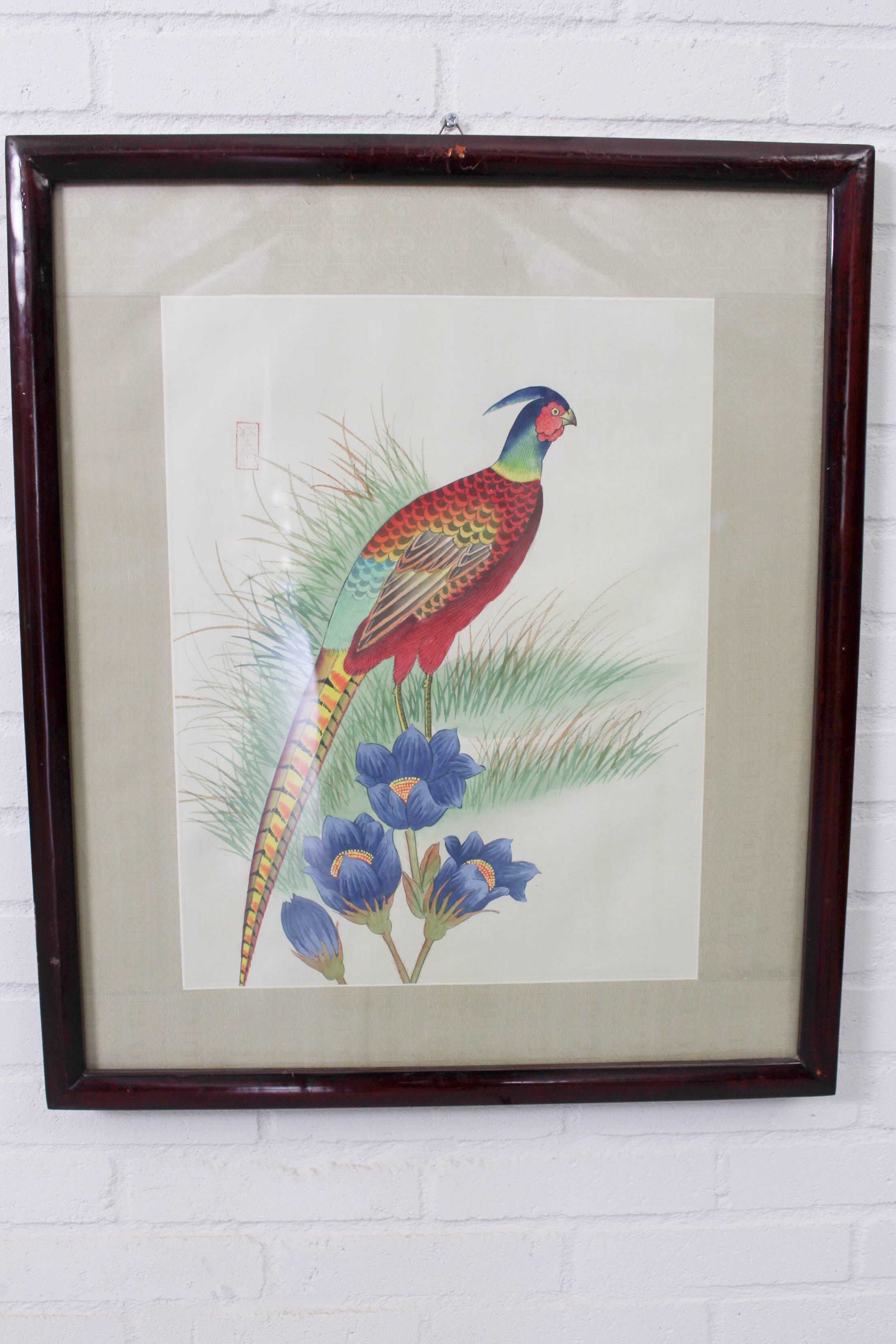 Antique asian painting on rice paper in high quality wood frames, c 1910s