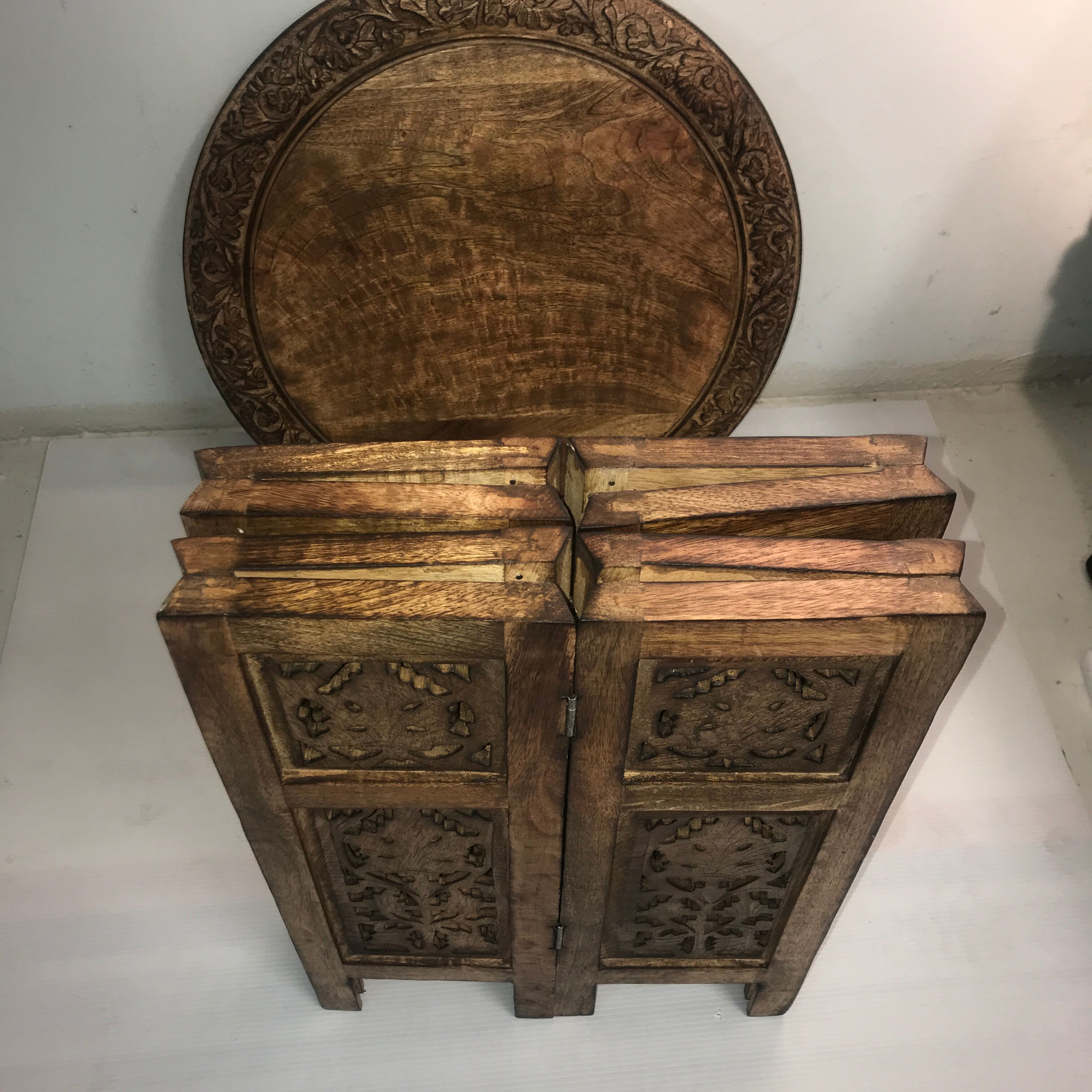 Exotic wooden coffee table carved molding