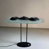 Postmodern black metal glass ceiling lamp | 1990s