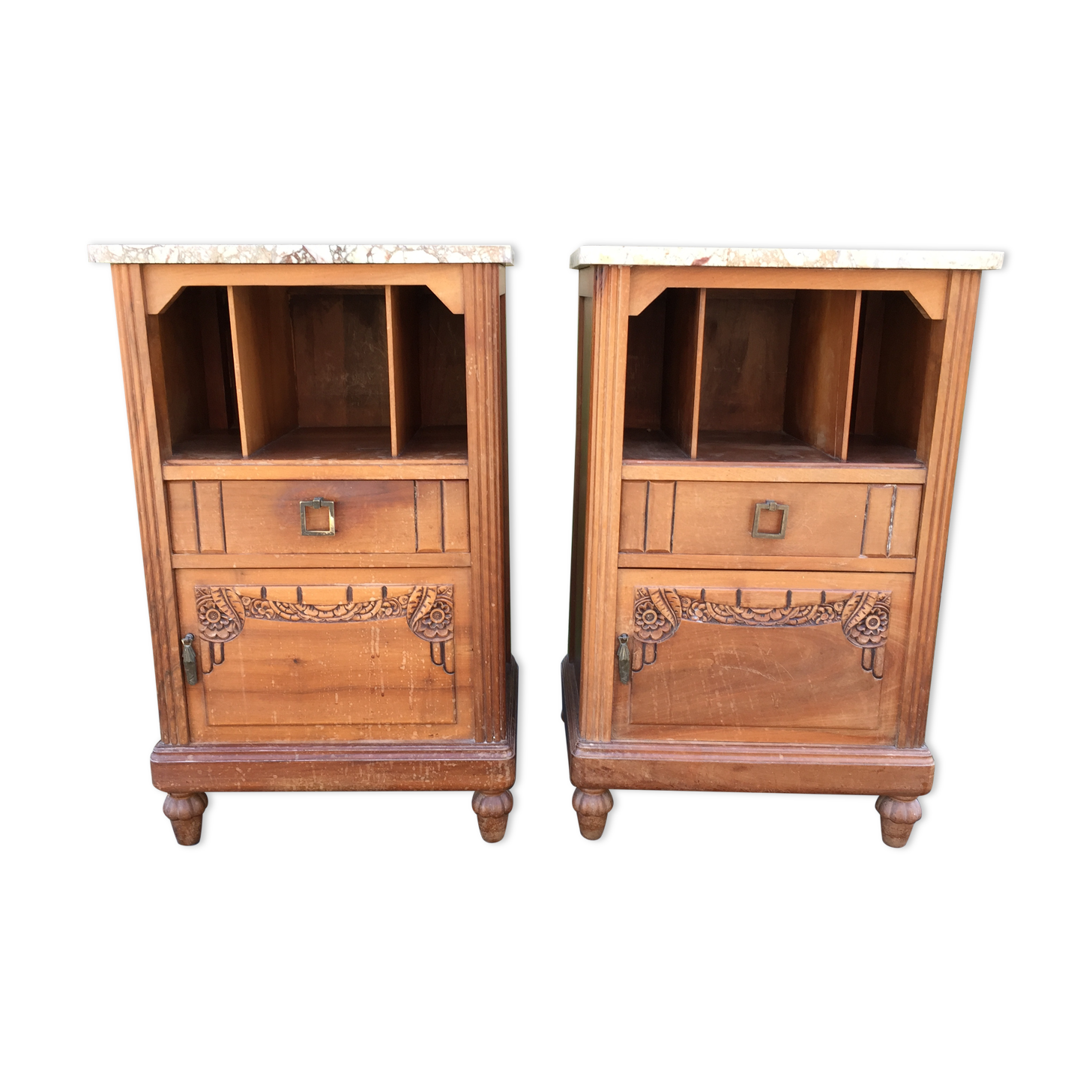 Tables de chevets vintage art deco en noyer