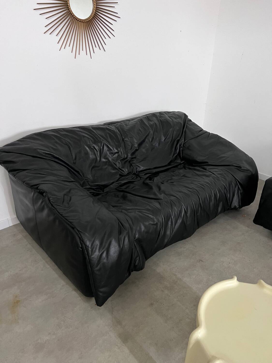 Vintage sofa set roset line Flou Flou designer sofa 80s black leather