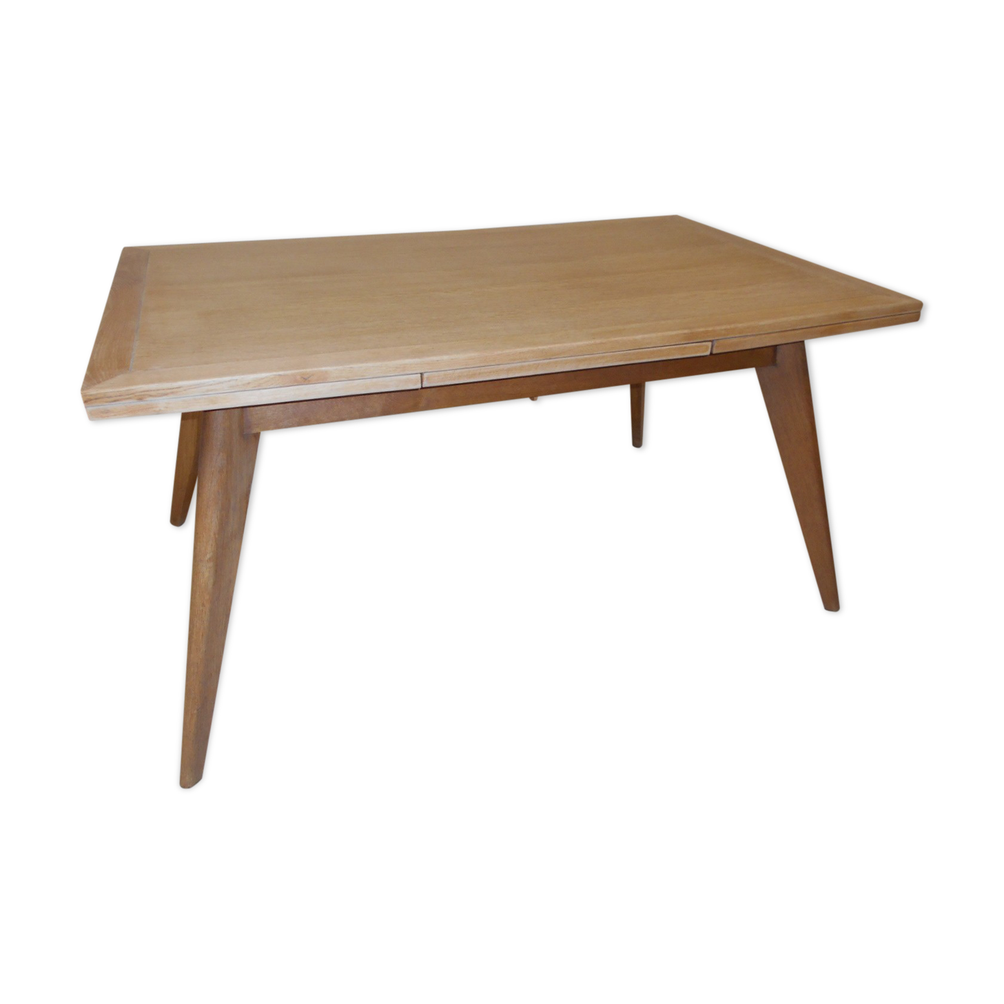Table vintage 1960 pieds compas chéne clair