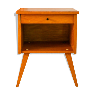 Chevet scandinave en placage teck, pieds compas et tiroir, 1960