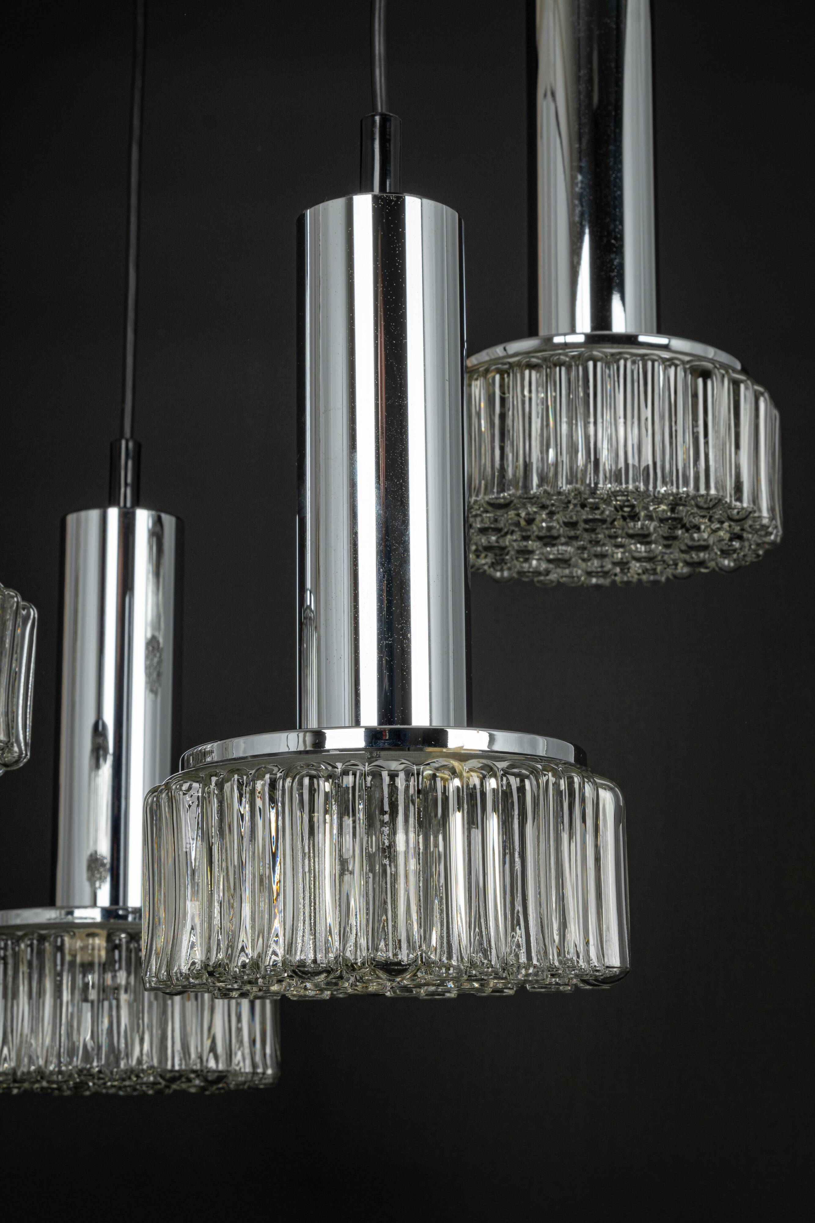 Large glass cascade chandelier designed for Staff Leuchten, Germany, 1970s.