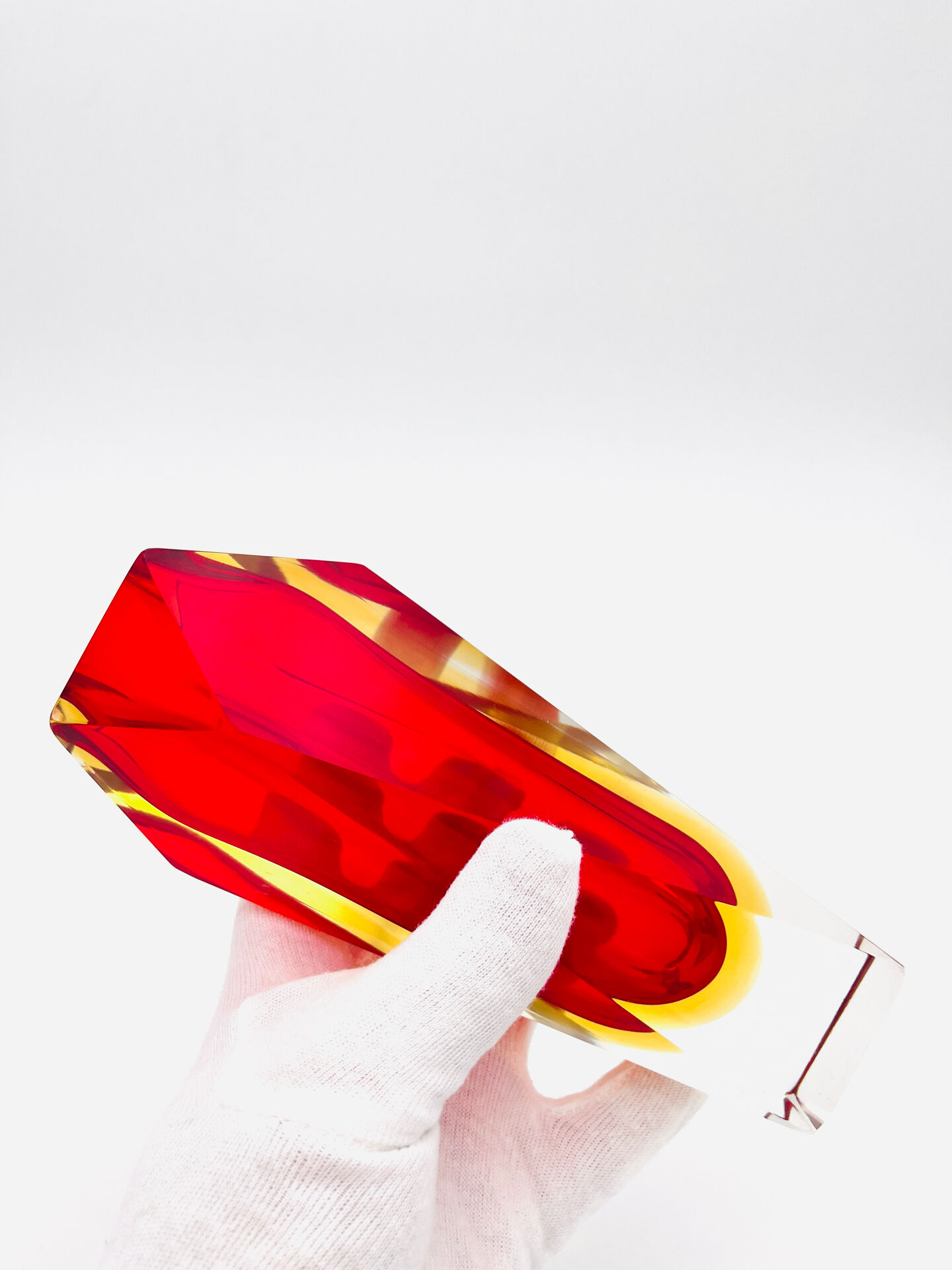 Vase Flavio Poli pour Seguso - Sommerso - Murano rouge et jaune