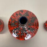 Set of 3 Red Black Ceramic Studio Pottery Vase Objects Otto Keramik Germany 1970