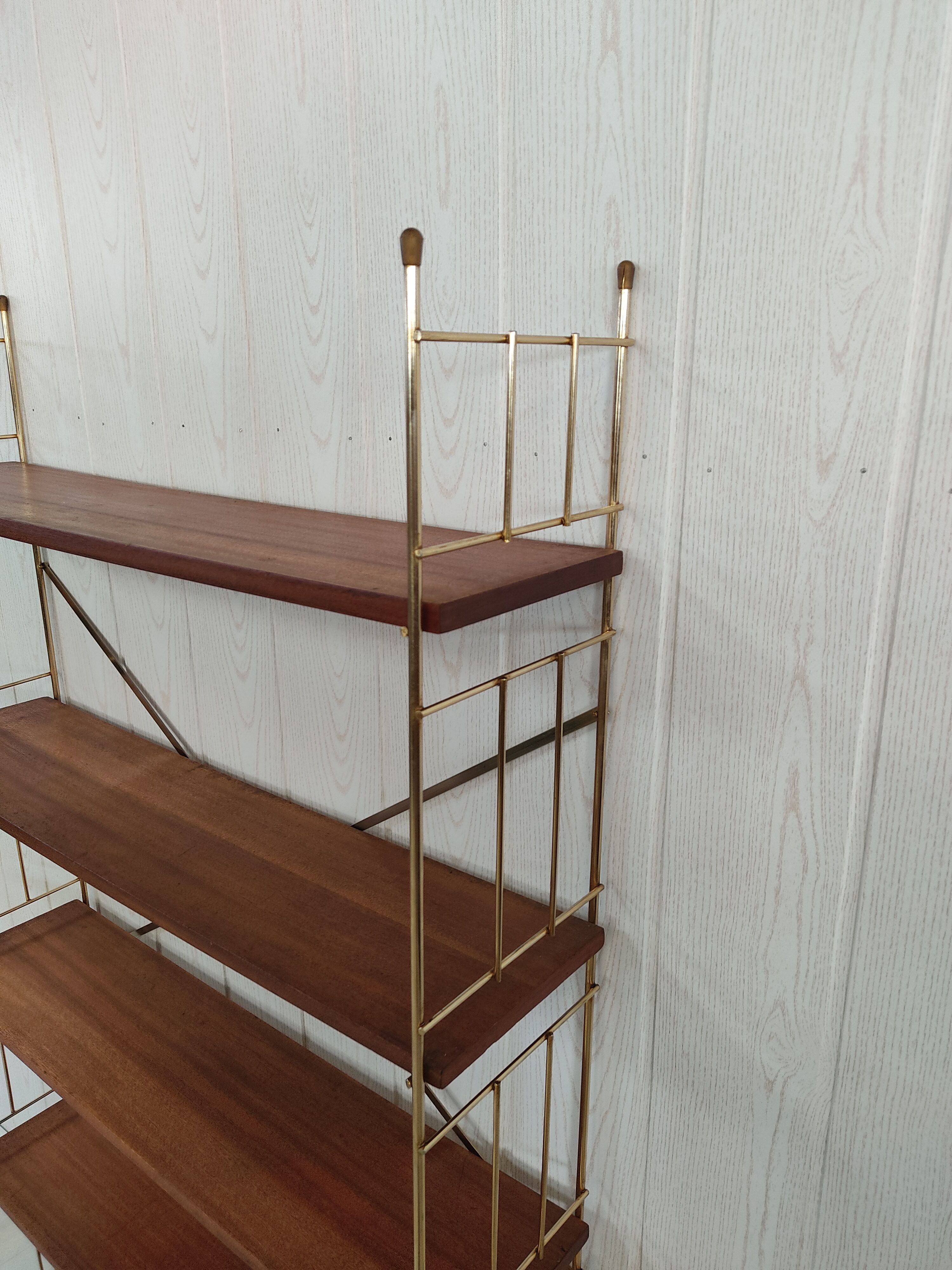 Vintage brass and teak shelf
