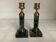 Pair of green marble and brass column candlesticks