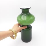 Scandinavian vase green and opaline white
