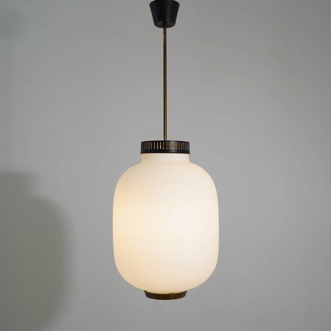 Chandelier in white opaline glass and brass, 1950s