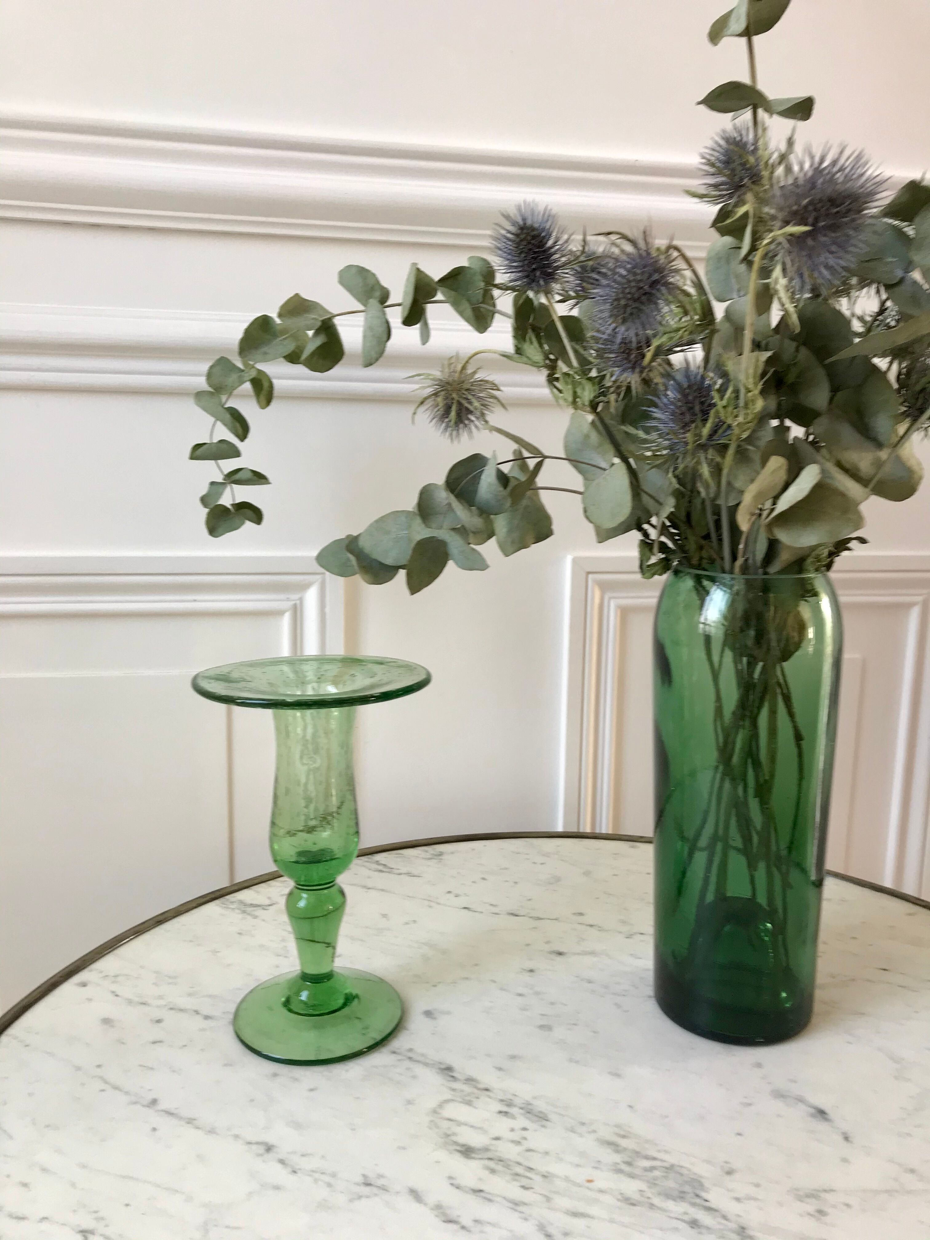 Biot bubble glass candle holder signed green years 60-70