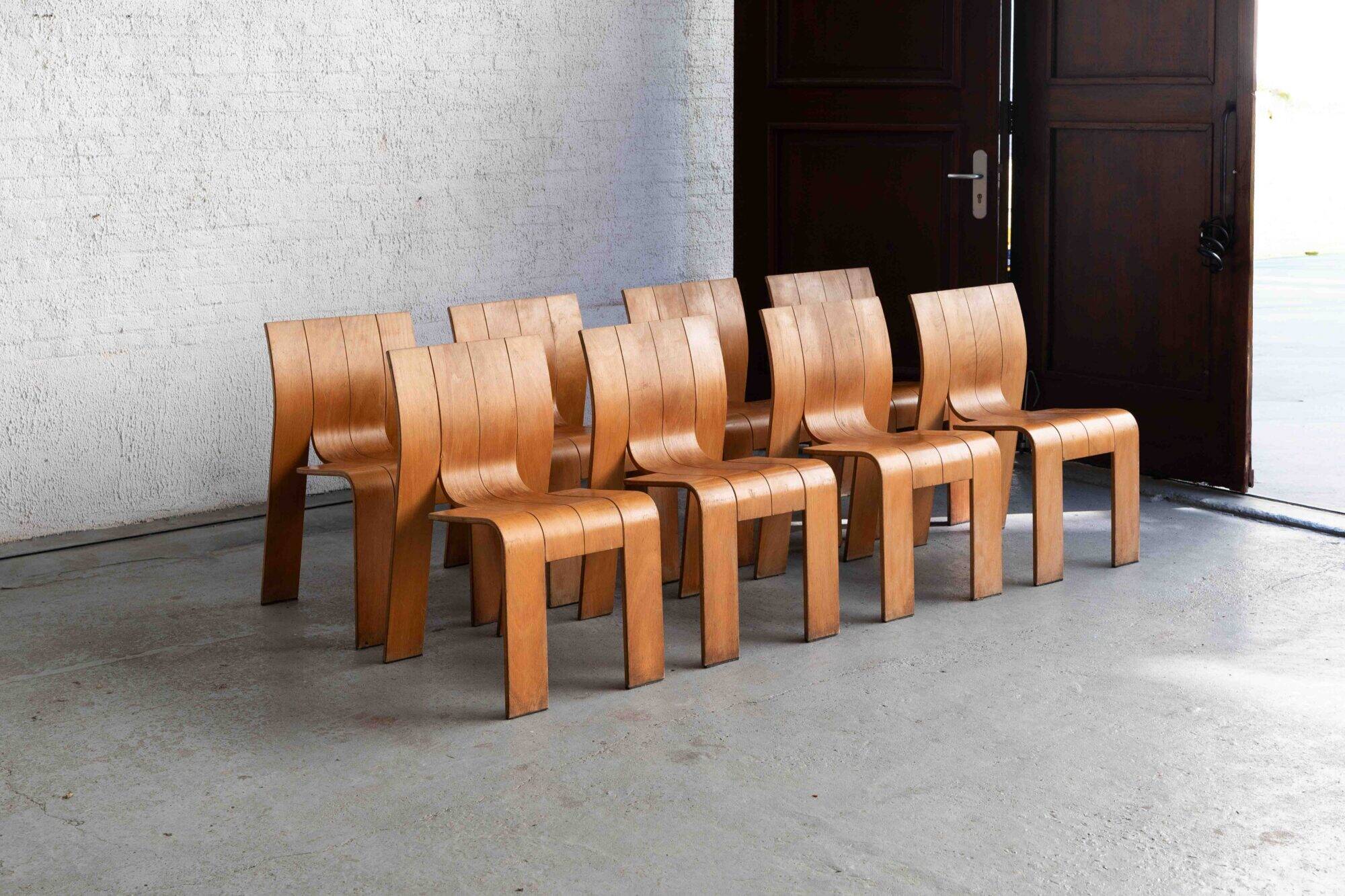 Set of 8 'Strip' dining chairs by Gijs Bakker