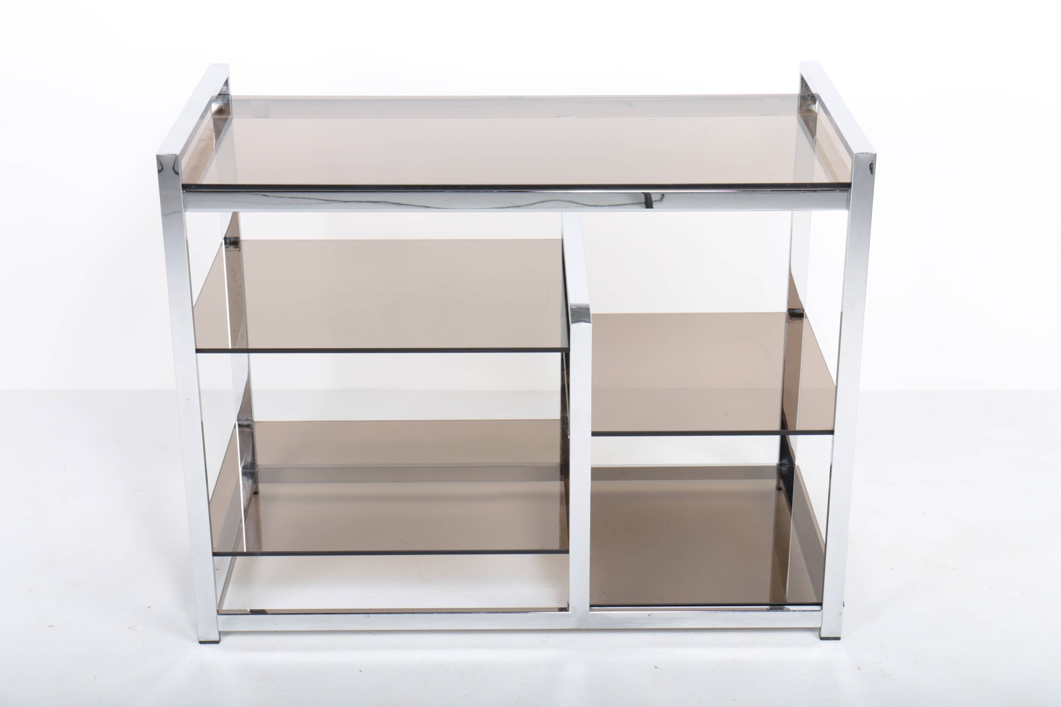 Vintage hifi or TV unit in chrome steel and smoked glass