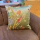 Chinoiserie Bird Cushion Cover, Cream Piped Silk Botanical Pillow