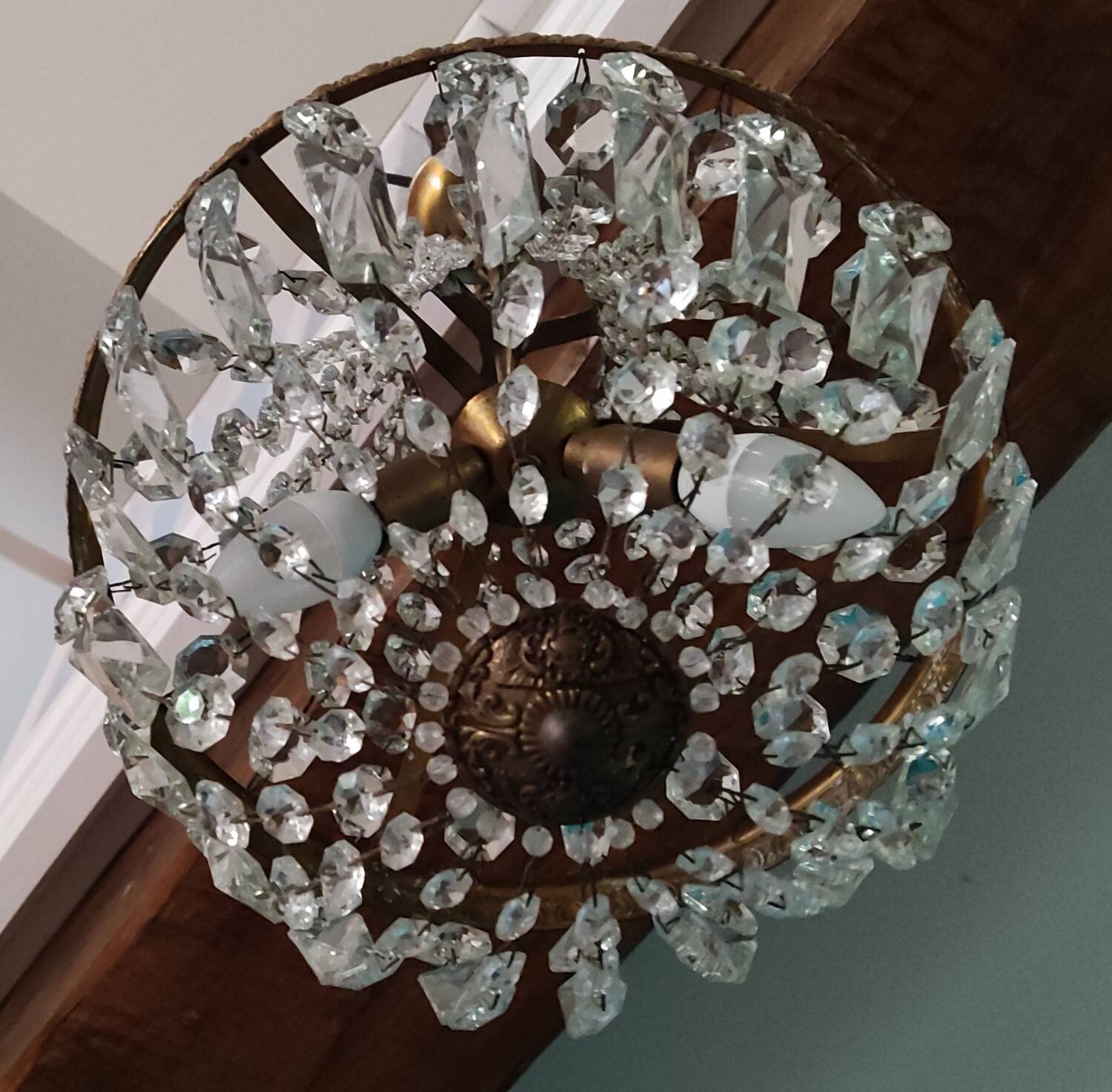 Lustre montgolfière à pampilles ∅ 30 cm laiton